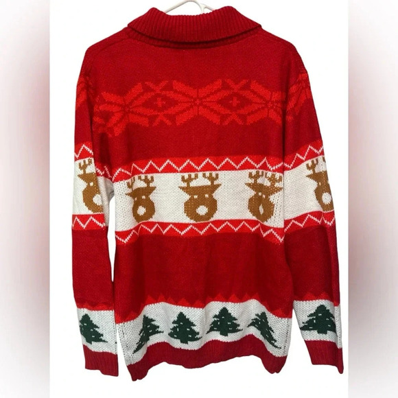 COOFANDY Christmas Ugly Xmas Reindeer Snowflake Shawl Collar Knitted Cardigan - Picture 2 of 7